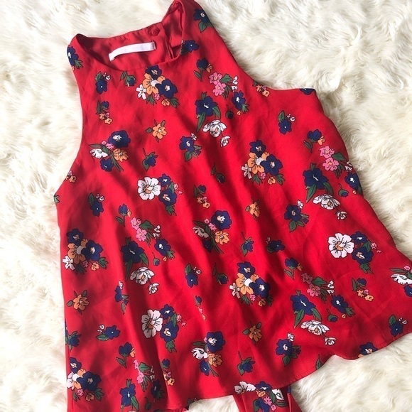 Zara Blouse Open Back Tie Back Sleeveless Floral Red S - Picture 3 of 6